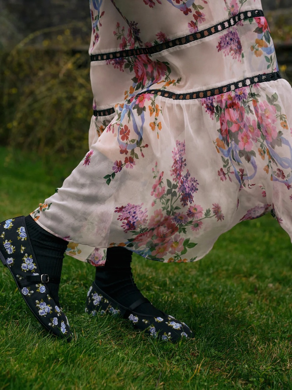 For Love And Lemons Evelyne Embroidered Mary Jane Flats with Blue Roses - Picture 11 of 11